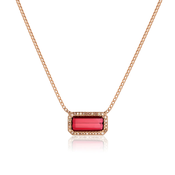 elongated emerald cut pink tourmaline and champagne diamond choker <span class='visuallyhidden'>Call, text 323-404-2959 for shop help.</span>